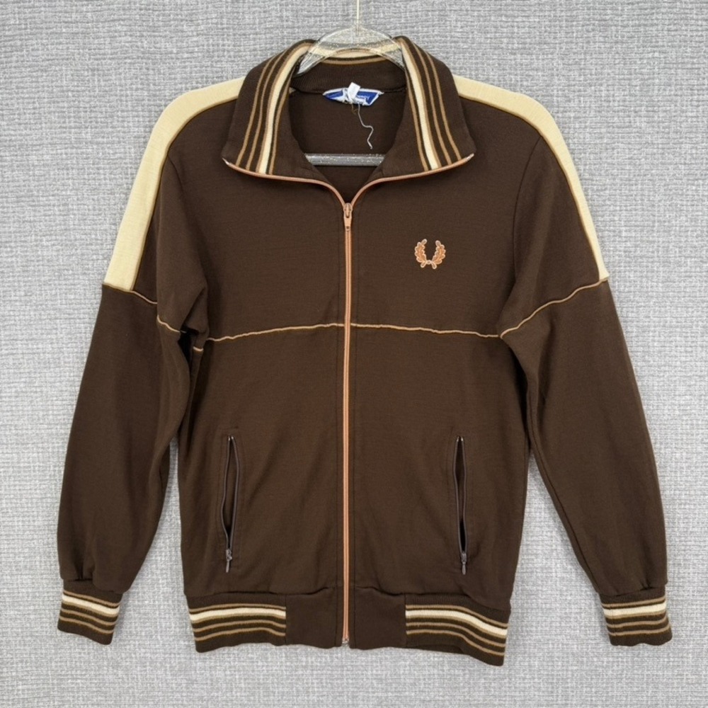 Vintage Fred Perry Track Jacket Men M Brown Striped Full Zip Retro Mob Grandpa